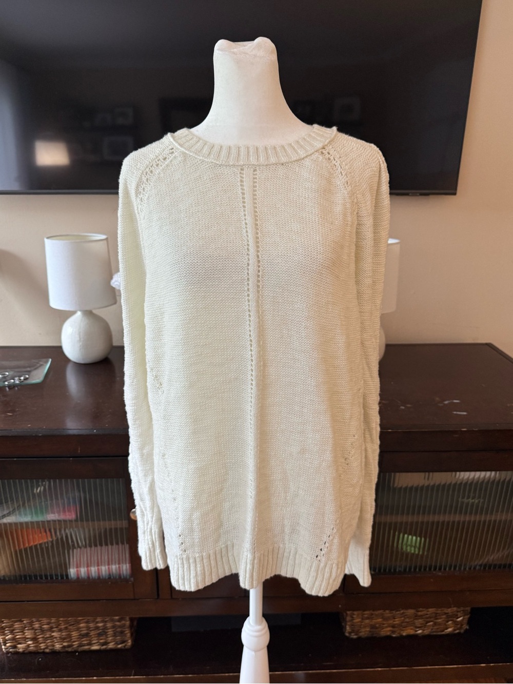 LOFT Cream Crewneck Knit Sweater